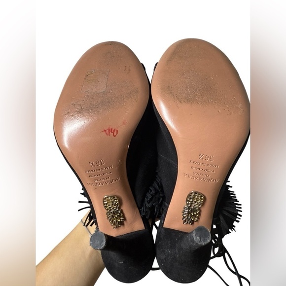 Aquazzura Firenze Sexy Fringe Suede Heel Size US 6.5 - Picture 9 of 11